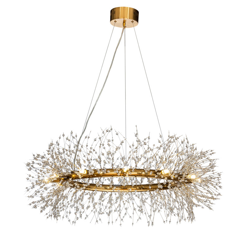 Galewood Modern Glam Firework Crystal Chandelier light Round Pendant Ceiling Lighting For Dining Room, Antique Gold, 12
