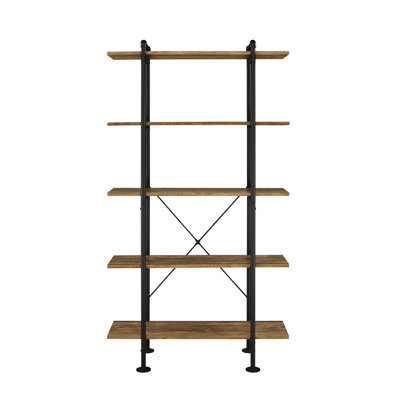 Bibliothèque à 5 tablettes en chêne rustique et noir - Design industriel pour vos besoins de décoration dans un espace de rangement spacieux