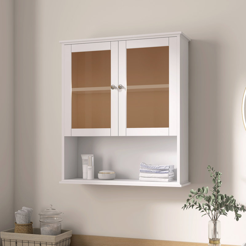 26" Wall Mounted Storage Cabinet With Glass Doors And Soft Close, White