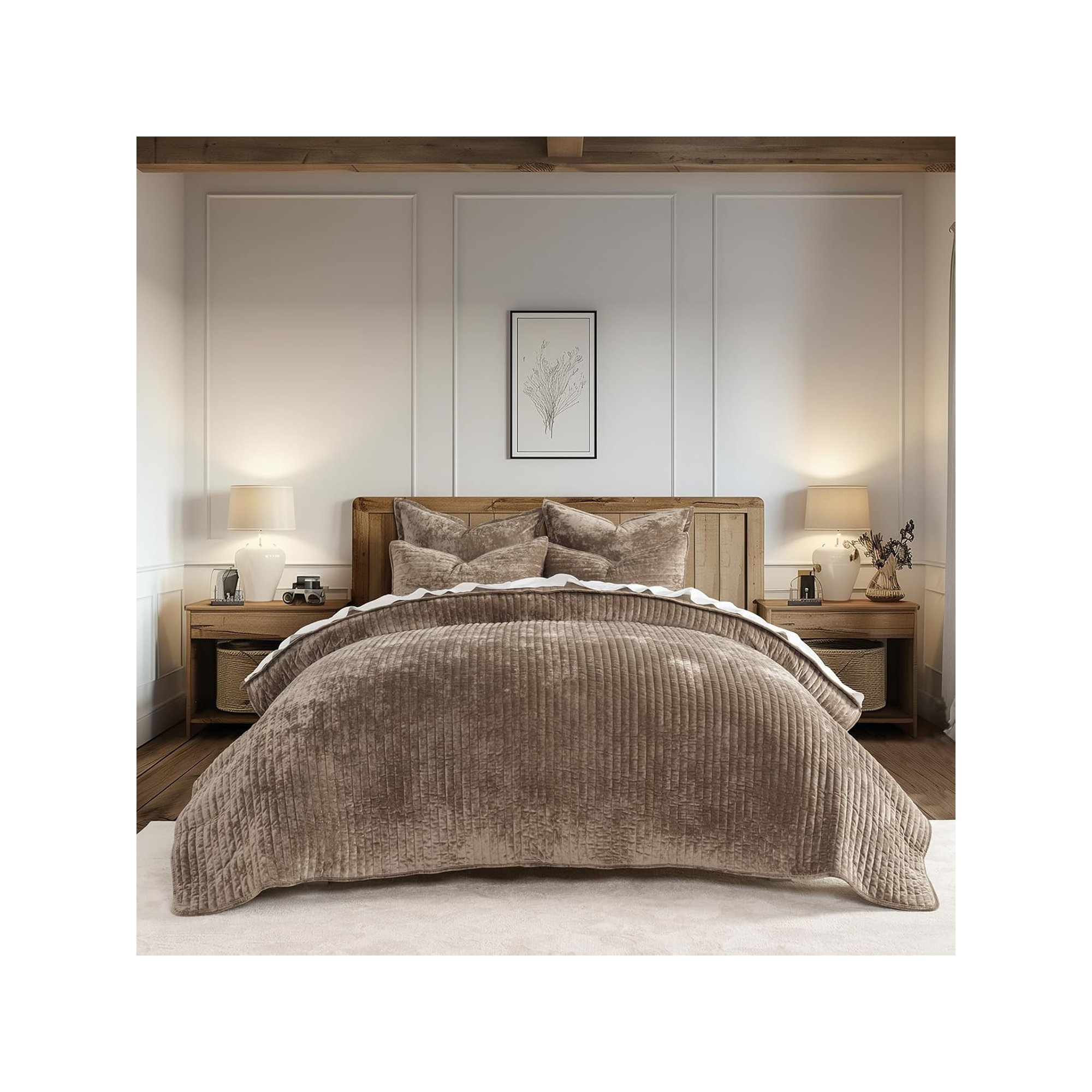 Luxe Velvet Channel Quilt Set, Mocha Brown, Queen