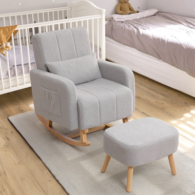 Upholstered Teddy Rocking Chair And Ottoman Ensemble