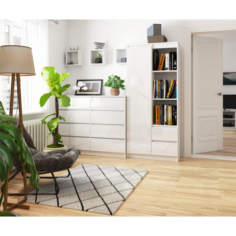 Alexous 180cm H x 80cm W Wood Standard Bookcase, White Gloss