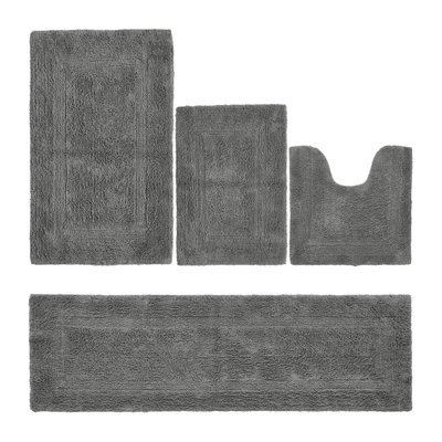 Lux  Premium 100% Cotton 4 Piece Bath Rug Sets, Machine Washable, Super Absorbent & Tufted Weave Reversible Bath Mat for Bathroom, Shower, and Tub, Oeko-Tex Certified Bathroom Rugs