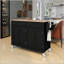 Chariot pour îlot de cuisine avec plateau en bois massif et roues verrouillables, largeur de 54,3 pouces, armoire à 4 portes et deux tiroirs, support à épices, porte-serviettes (noir)-2009186276