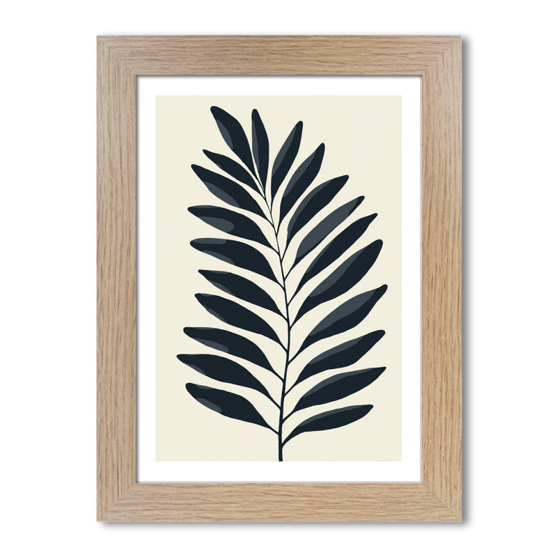Scandinavian Botanical Fern Wall Art Home Decor - Minimal navy frond on ivory, Giclee Art Print in bold vector style 1 Piece Wall Art