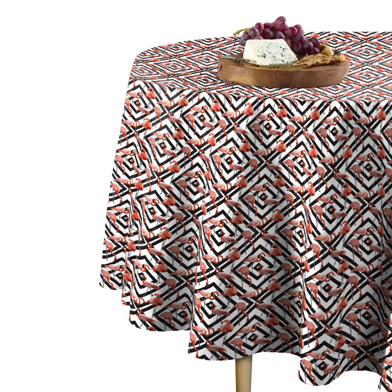 Pencil Flamingos in Diamonds Round Tablecloth, 84" x 84"