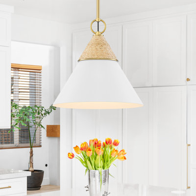 Modern Gold Kitchen Island Pendant Light - 13" & 18.7" Cone Shades with Hand-Woven Jute Rope, Adjustable Height 14"-79", ETL & UL Certified