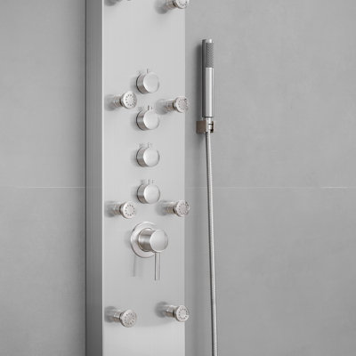 4-way Diverter Rainfall Shower Tower Panel System With Rainfall Waterfall Shower Head And Shower Hand In Brushed Nickel