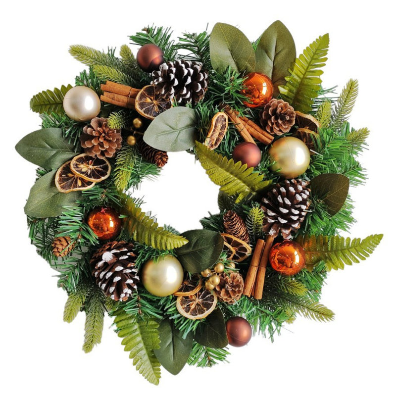 Couronne de Noël pour porte d'entrée, couronne de champagne or de 20 pouces avec ornements en boule, décoration de couronne de Noël de l'Action de grâce