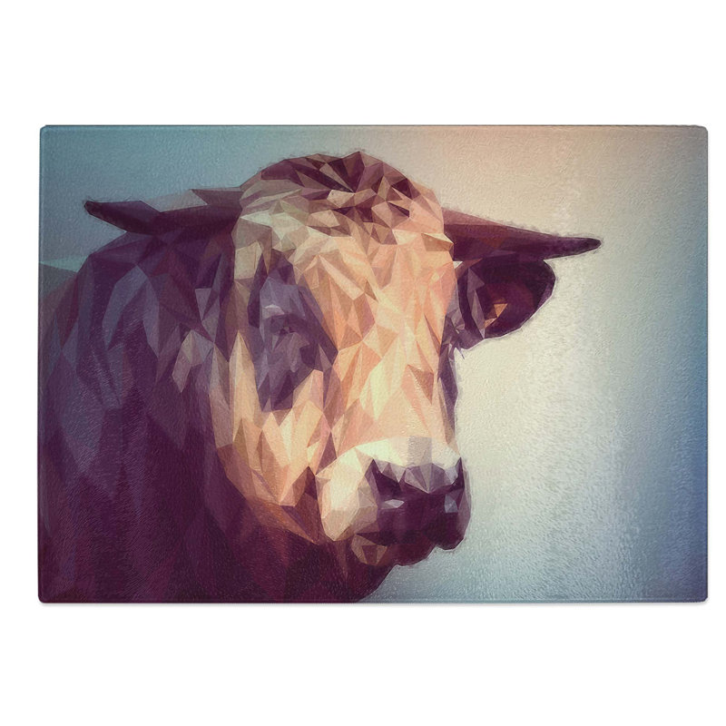 Glass Geometric Cow Bull in Abstract Chopping Board, 39 cm W x 28.5 cm L