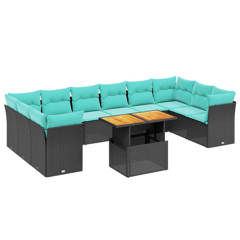  Ensemble de canapé de patio 11 pièces avec coussins en rotin de polyester noir