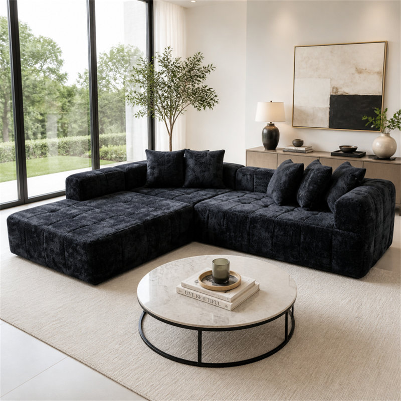 Ensemble de canapé modulaire de 107,9 pouces comprenant un canapé d'angle profond et un fauteuil inclinable en forme de L; Aucun assemblage requis; Convient aux salons et aux chambres à coucher
