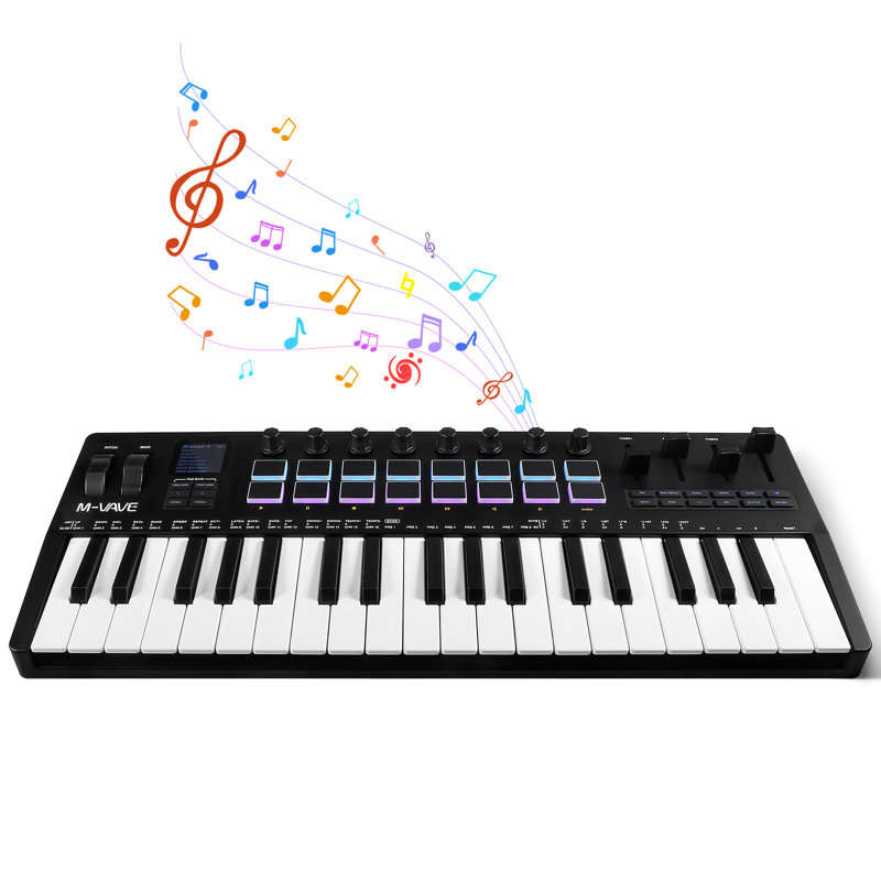 MIDI Keyboard: 37-Key USB MIDI Keyboard Controller With Beat Pads Assignable Knobs And Faders
