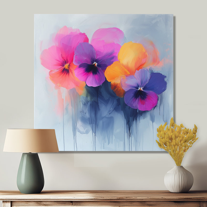 Nyemia Pansies Watercolor Minimimal Blooms - coquelicot, art mural, H 30 po x l 30 po, Toile tendue, Ne s’applique pas
