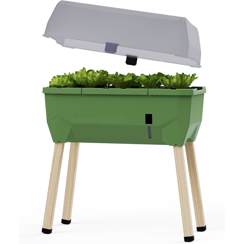 Sammy Salad Raised Bed Planter for Green Leaves, Removable Lid, Self-Watering, 15L Water Tank, 40L Soil, Green
