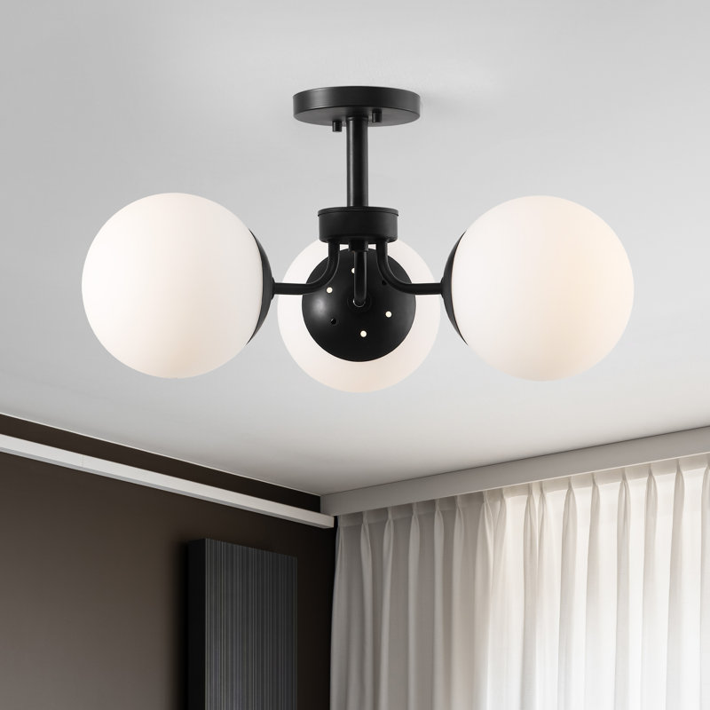 Olivier Black Iron and Frosted Glass Globe LED Semi Flush Mount