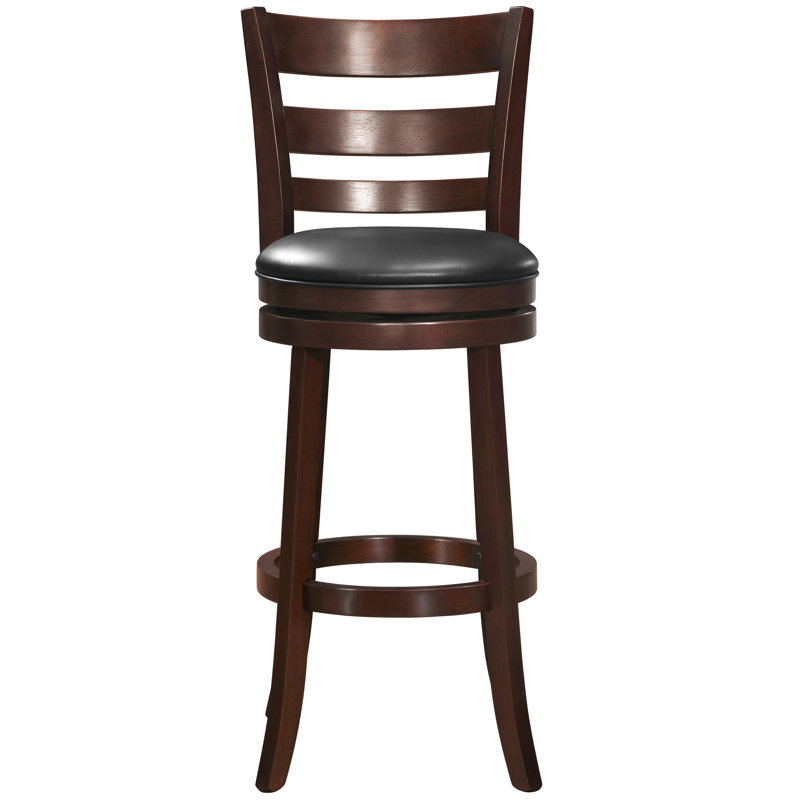Comfortable 360-degree Swivel Bar Chair, Dark Cherry Finish, Solid Wood Base, Footrest, 250lbs Load Capacity Chair With Wood, Turn, Weight