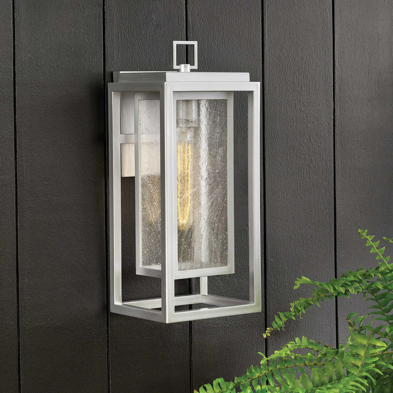 Gammett Outdoor Wall Mount Lantern with Anti-Fade Finish, Satin Nickel, 16" H x 7" W x 7 D
