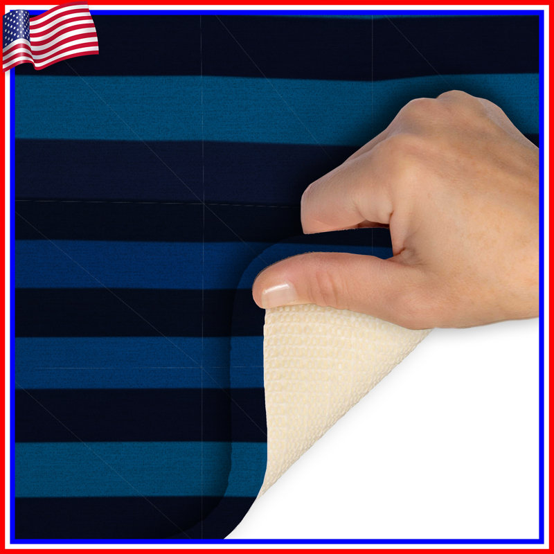 Tapis de bain à rayures, Single - 24" L x 17" W, Bleu / rayures noires
