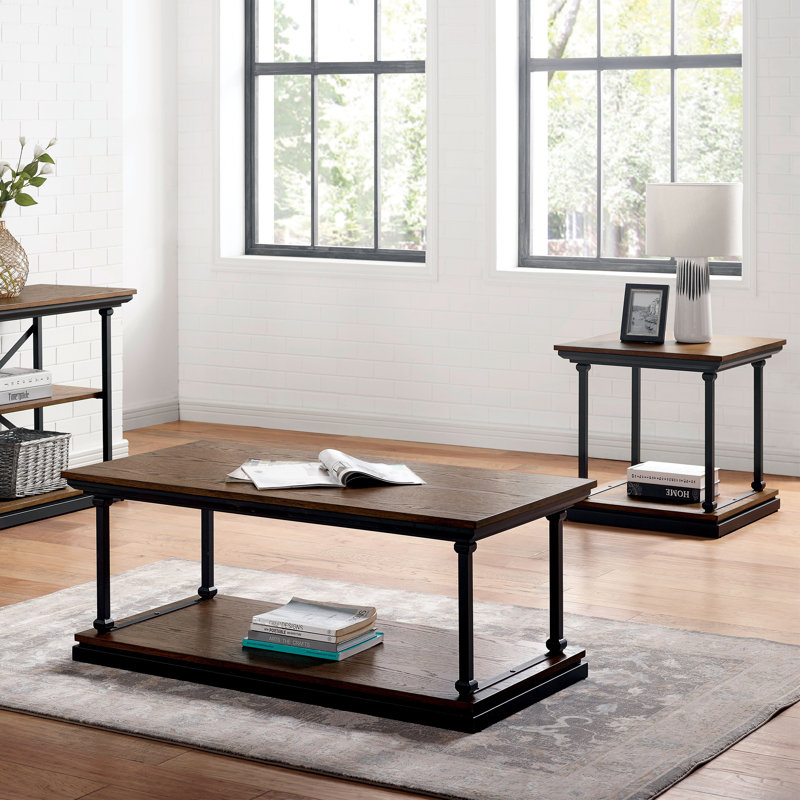Ensemble de tables basses en acier bleu 47,25 po Kiven, Bois brun, 2 pièces: table basse, table de bout