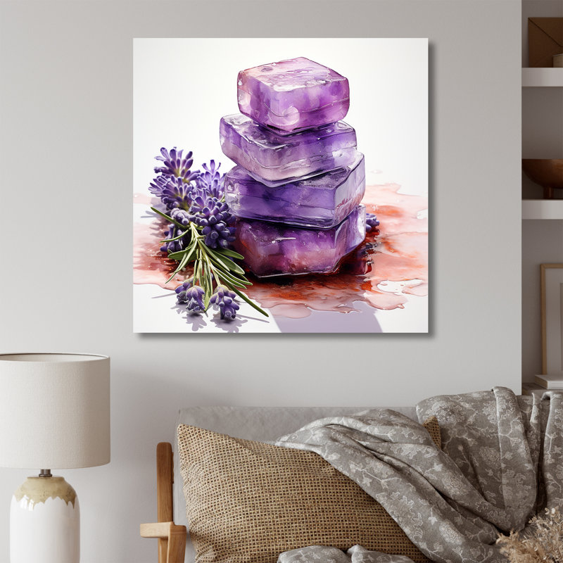 «Mauve lavande batjhroom savon III», impression sur toile lavande, Toile tendue, H 16 po x l 16 po x P 1 po