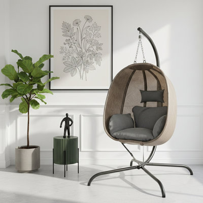 Foldable Hanging Swing Egg Chair with Stand, Breathable PVC-coated polyester Mesh & Cushioned Seat