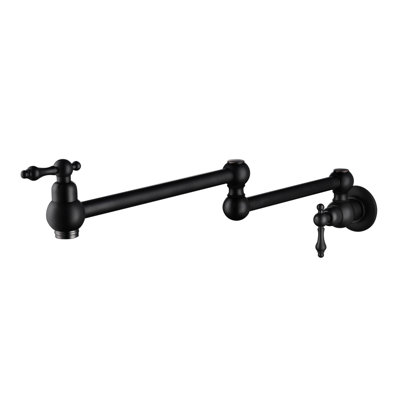 Support de robinet de remplissage de pot mural - noir mat, laiton, bras pour un remplissage sans coutures et pratique, poignées doubles pour contrôler la régularité du débit d'eau, revêtement anticorrosion, montage noir, gestion rapide des tracas