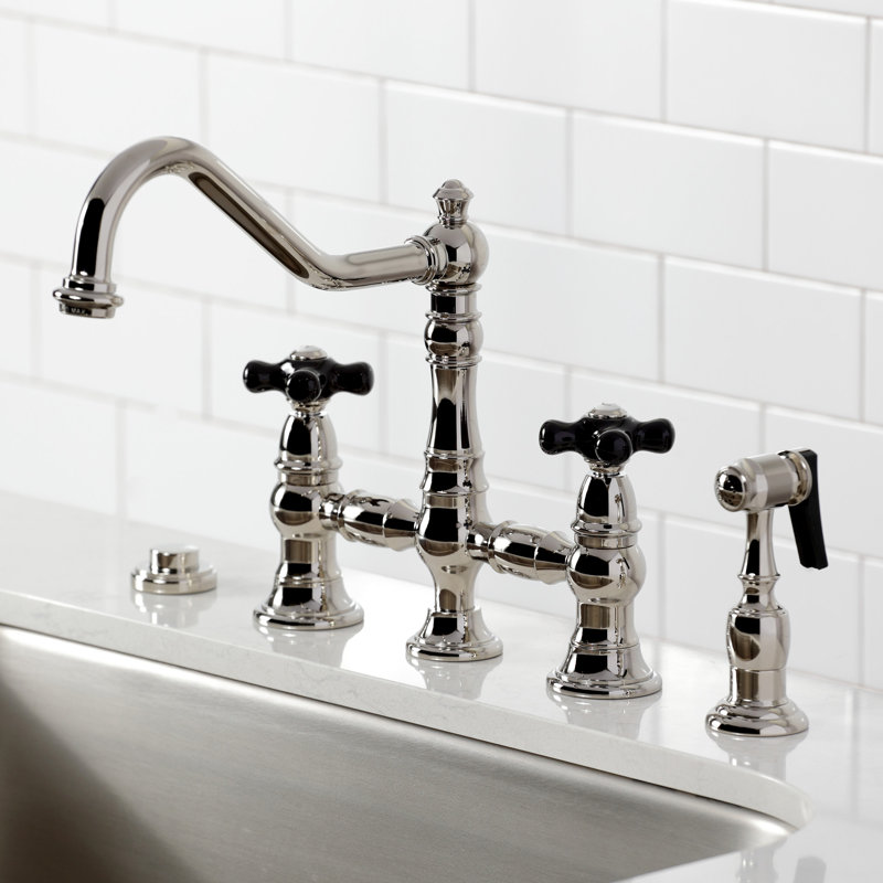 Duchess Double Handle Kitchen Faucet with Side Spray, Polished Nickel
