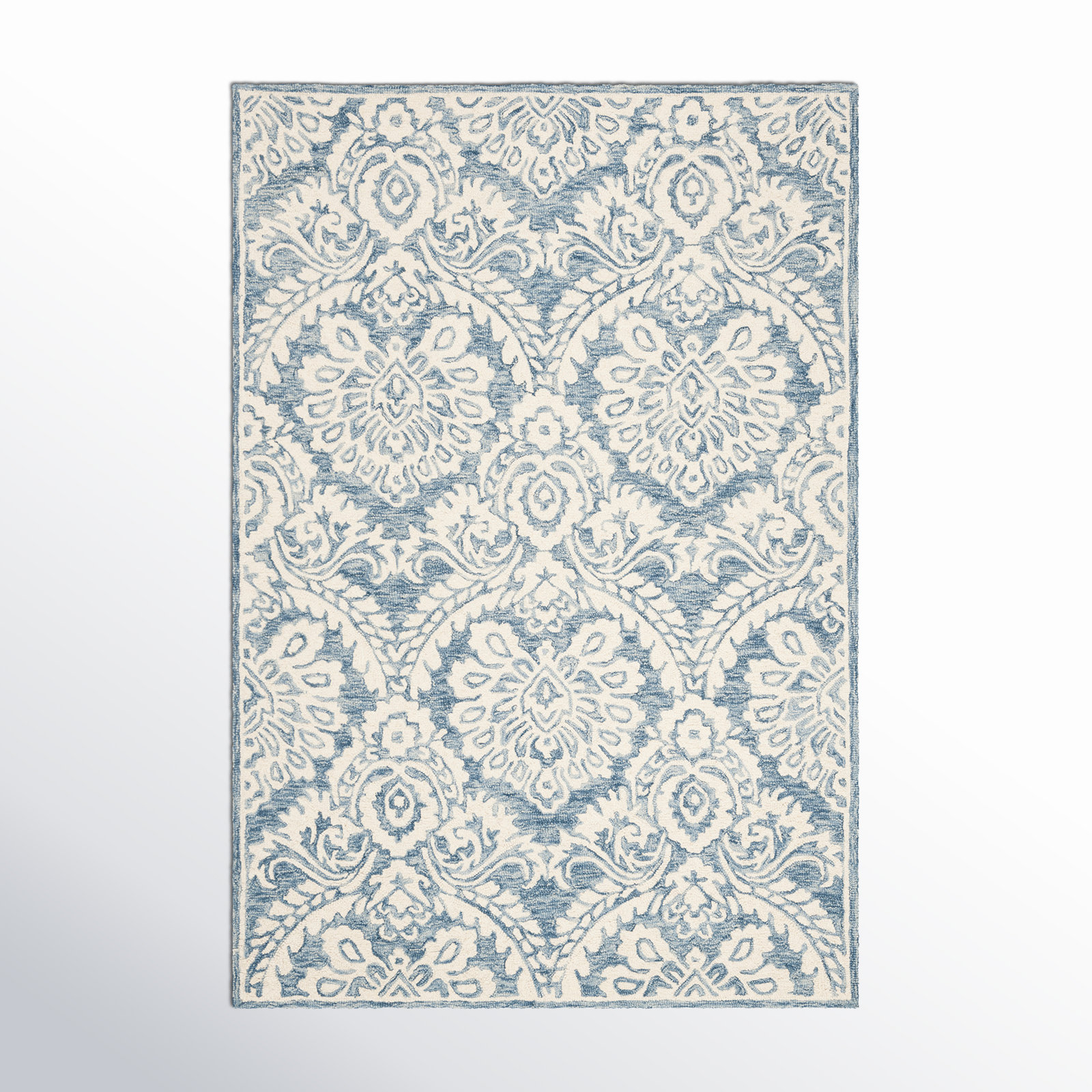 Tansy Handmade Wool Blue/Ivory Rug, Rectangle 2' x 3'