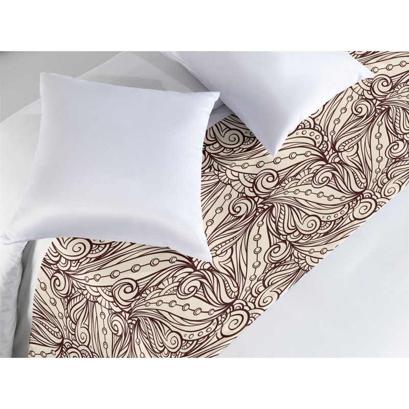 Ambesonne Brown Paisley Bed Runner Intertwined Leaves Dark Mauve and Champagne, King