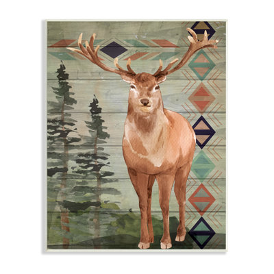 «Rustic Horned Buck Forest», motif triangulaire géométrique par ND Art - Peinture