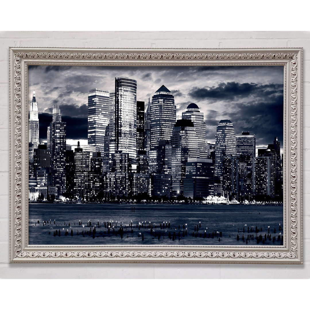 Manhattan Panorama In Blau - Einzelner Bilderrahmen Kunstdrucke