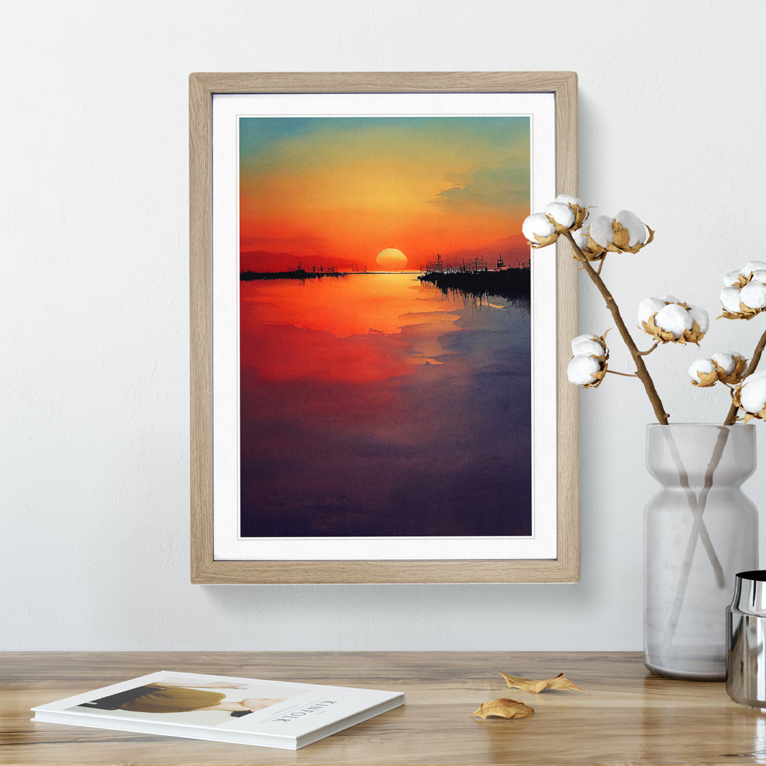 Watercolour Sunset Lake No.1 - Single Picture Frame Painting
