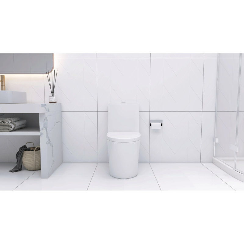 Contemporary Toilet With Silent Flush System And Skirted Design Porcelain Elongated Style, White