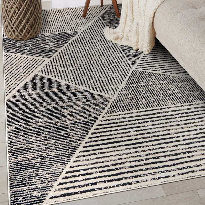 Tapis contemporain délavé à motif géométrique, Rectangle 4pi x 6 pi
