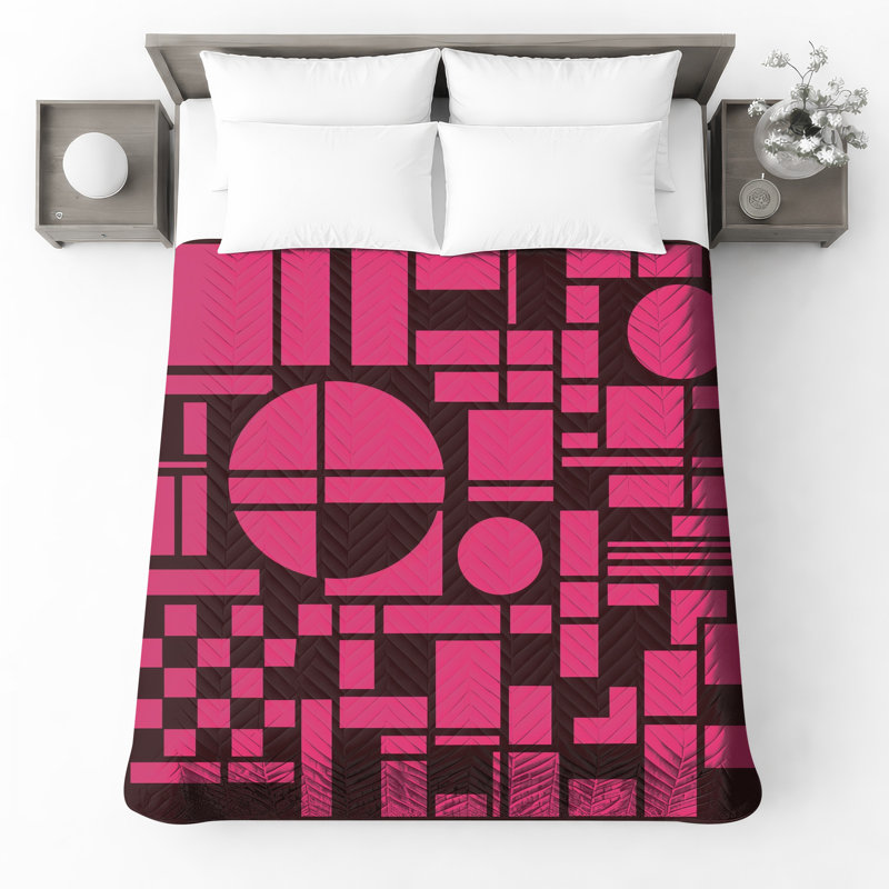Pink Geometric Shapes Quilted Thin Bedspread, Queen