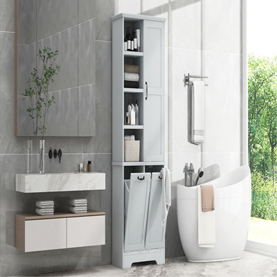 Bathroom Storage Cabinet With Doors And Drawers, Tilt-Out Laundry Hamper, Multiple Storage Space, Freestanding Style, Open Shelve, Adjustable Shelf
