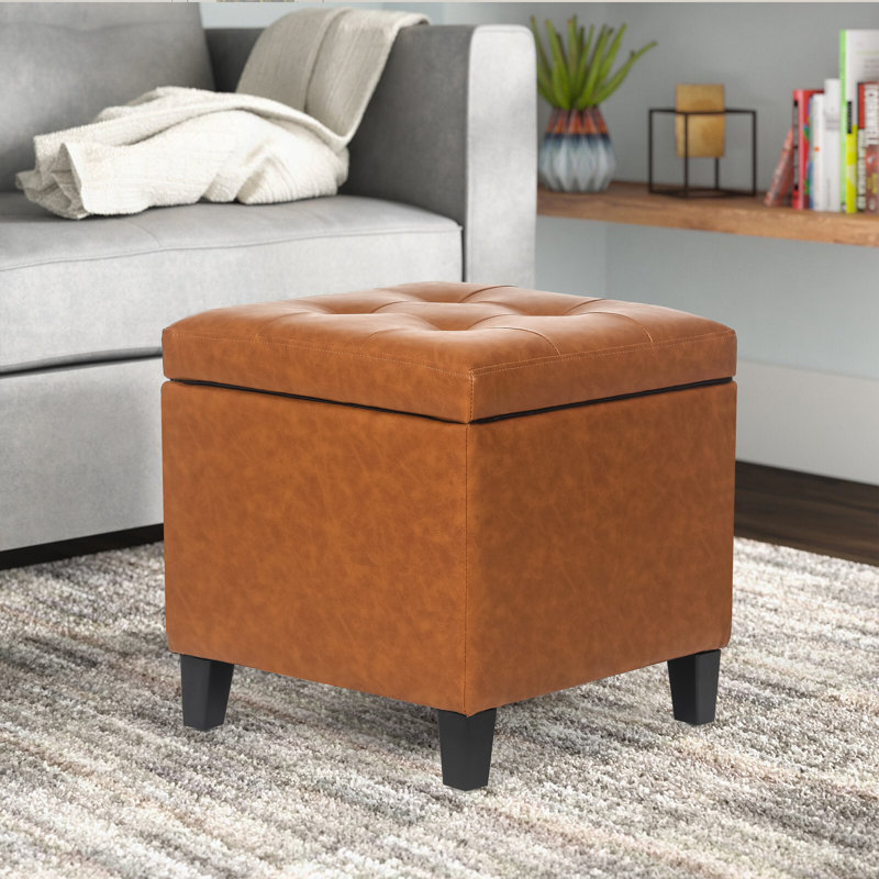 Repose-pieds avec repose-pieds en similicuir, Orange foncé