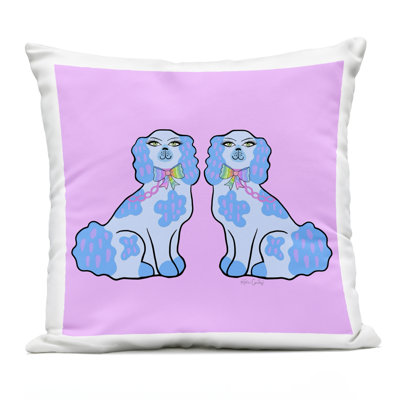 Blue Posh Poodles Design by Katie Conley Outdoor Printed Pillow