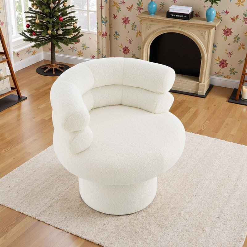 Chaise d'appoint pivotante ronde de 29,9 po avec dossier rembourré en molleton moelleux, Blanc