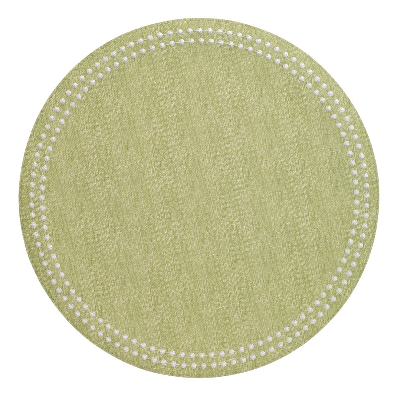Pearls Vinyl Round Placemats, White/Fern