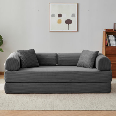 78.7" King-Size Futon Bed Corduroy Convertible Sleeper Sofa Floor Futon Couch With 2 Pillows - No Assembly Required