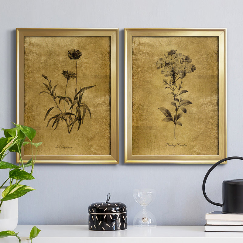 Gold Framed Botanical Sketch Canvas Print Set