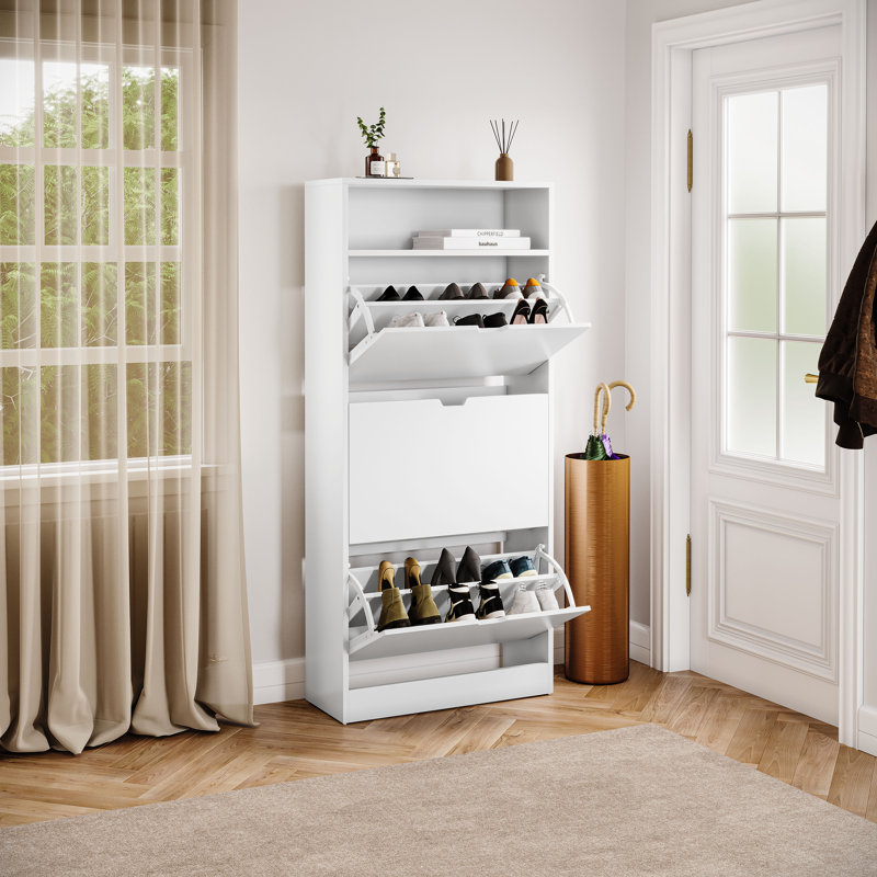3 Drawer Shoe Cabinet with Open Shelf Modern Storage Furniture for Hallway Living Room Bedroom, White