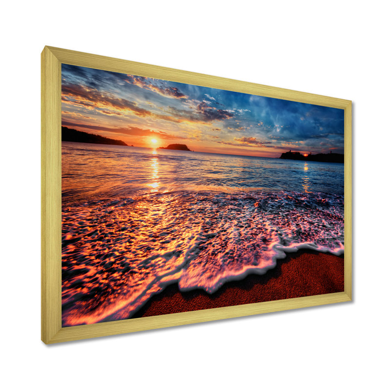 Reproduction de photo, "Peaceful Evening Beach", impression sur toile côtière, H 16 po x l 32 po, Impression encadrée, Doré
