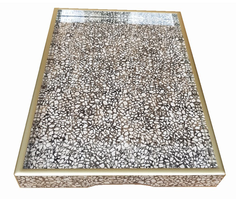 Handmade Reverse Painted Mirror Serving Tray, 1.6" H x 16.5" W x 11.8" D