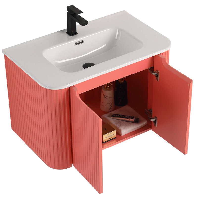 Meuble-lavabo moderne Caskvalley, Rose corail
