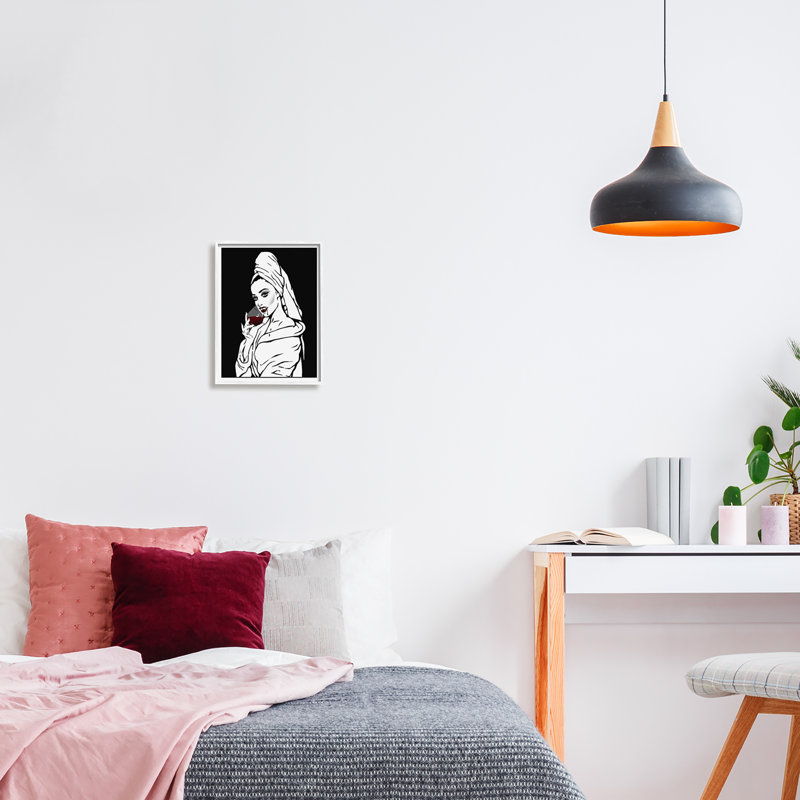 «Vampire Wine Glass Glam Woman» par Ziwei Li - impression, H 14 po x l 11 po x P 1,5 po, Giclée encadrée blanc bord de mer