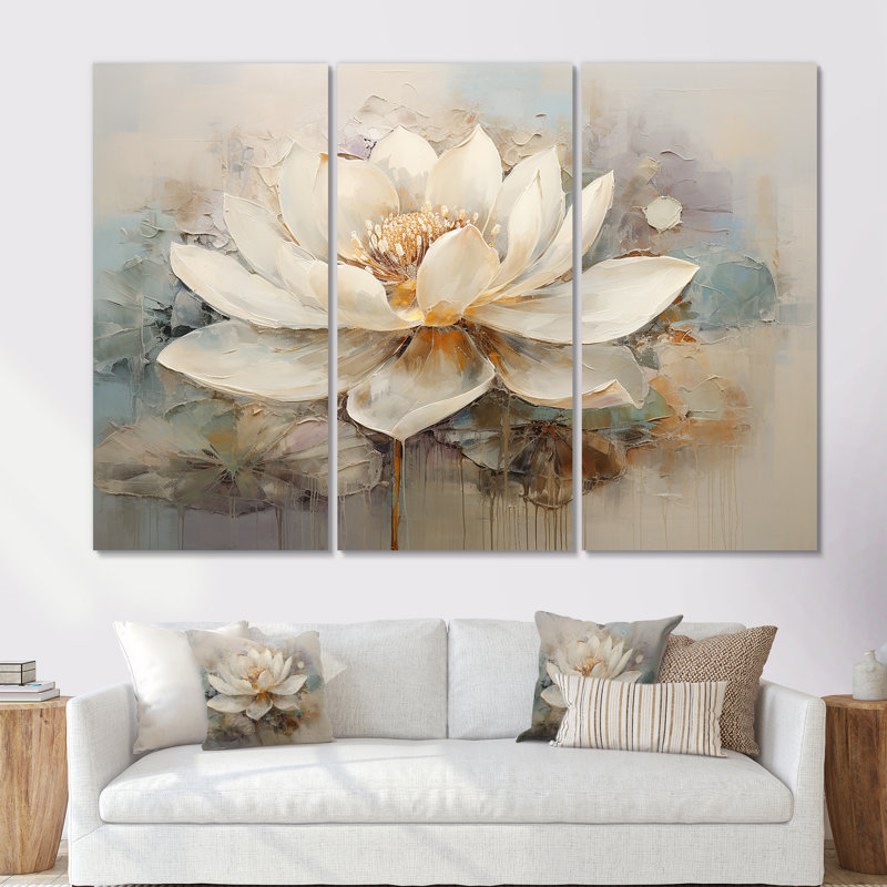 Antique Lotus Connection I - Lotus, reproduction d'art murale, H 40 po x l 60 po x P 1 po, Toile tendue