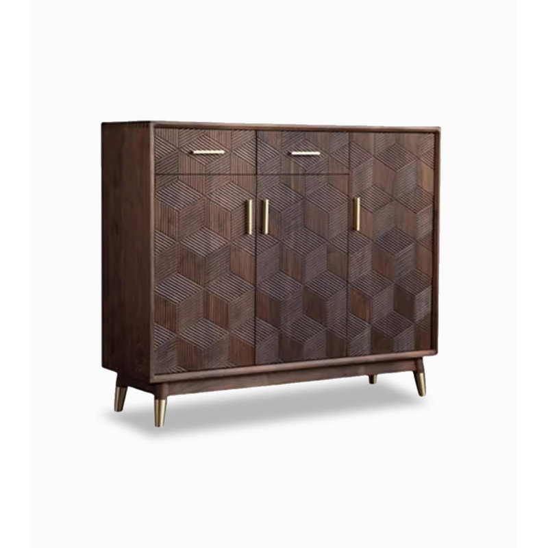 Mortise and Tenon Solid Wood Shoe Cabinet with Brass Handles